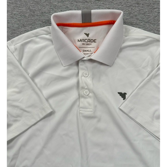 Macade Polo Shirt Mens Small White Gray Performance Nylon Stretch Golf Sports - Picture 1 of 8